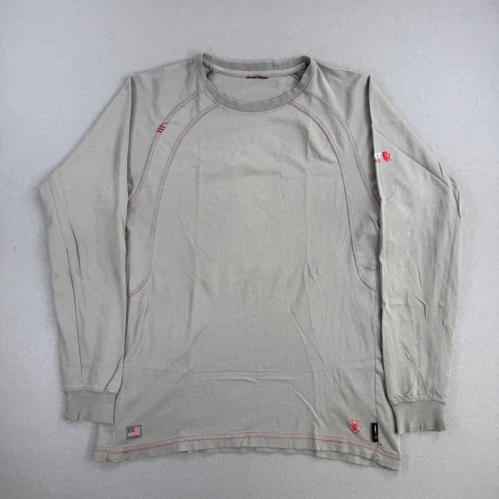Ariat FR T-Shirt Men Large Gray Flame Resistant CAT2 Long Sleeve Crew Workwear